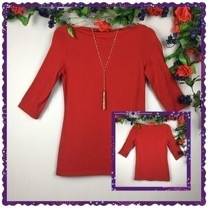 Vintage ❤️ Like New WILLI SMITH Red Bateau Boatneck Top Tee Shirt Blouse Medium